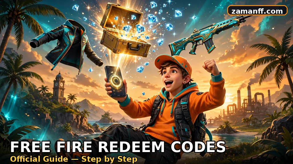 Gamer celebrating a redeemed code reward with a glowing gift box and diamond gems