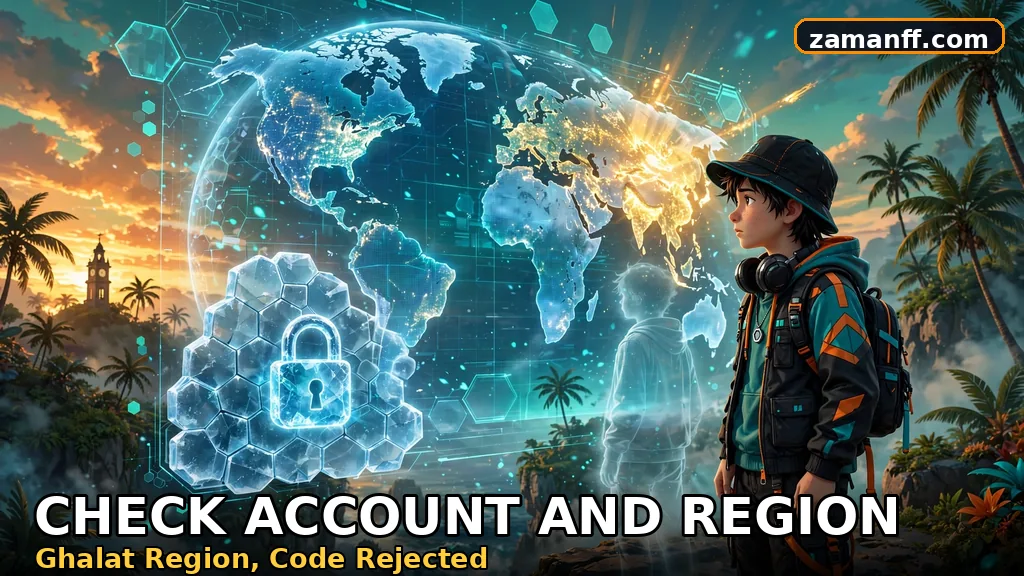 Region mismatch and a locked account shown on a glowing world map