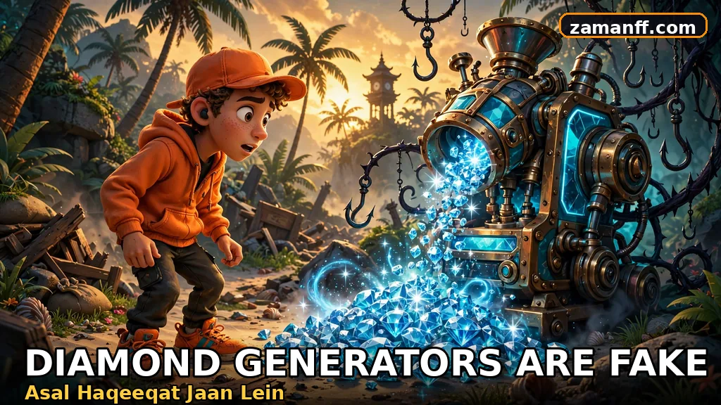 Gamer tempted by a fake diamond generator machine with glowing blue gems