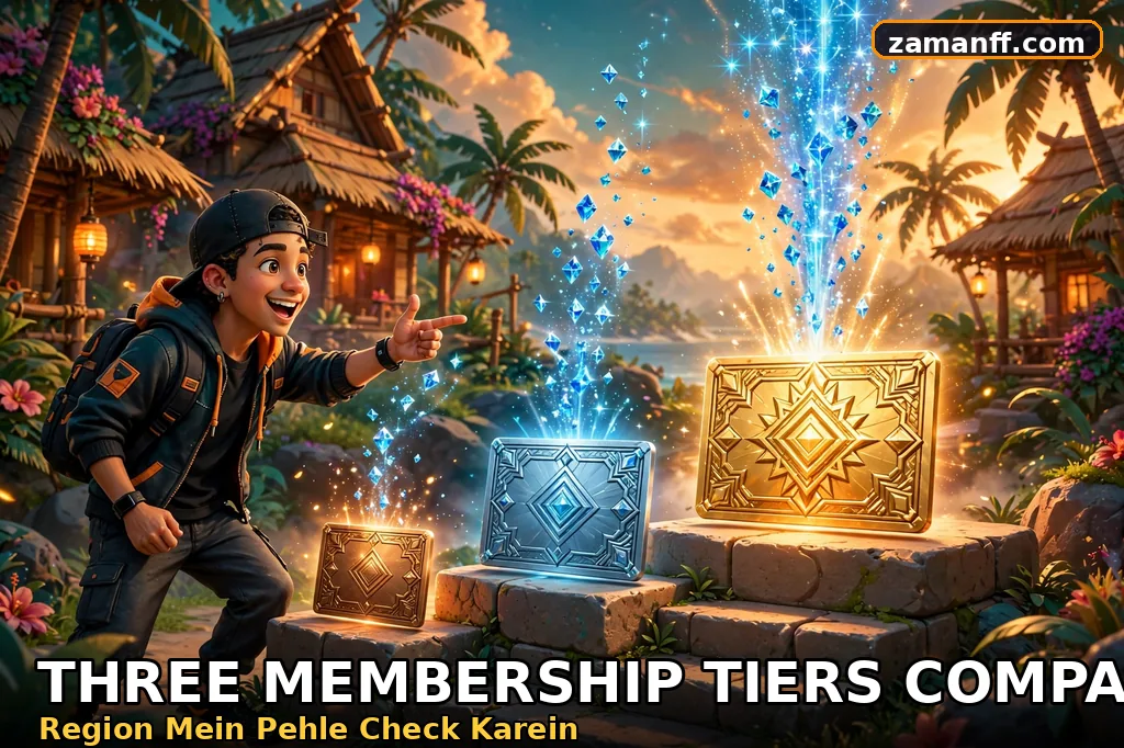 Three membership tier cards in ascending size from Lite to Monthly with streams of diamond rewards