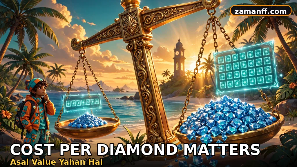 Balance scale comparing a small weekly pile of diamonds with a much larger monthly pile