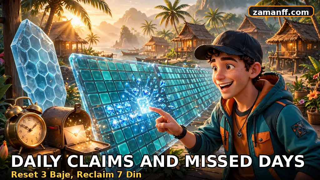 Player claiming a daily check-in reward beside a calendar, alarm clock and mailbox