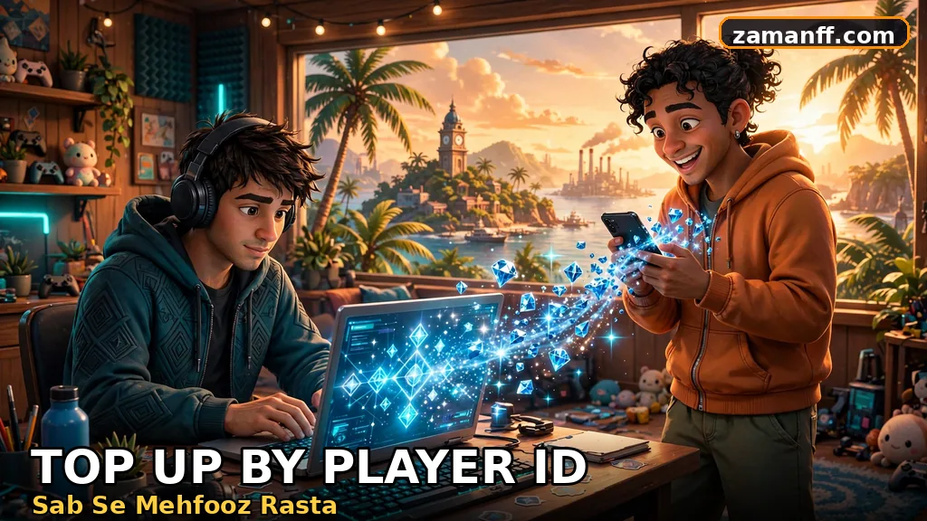 Player topping up diamonds to a friend account using a Player ID on a laptop