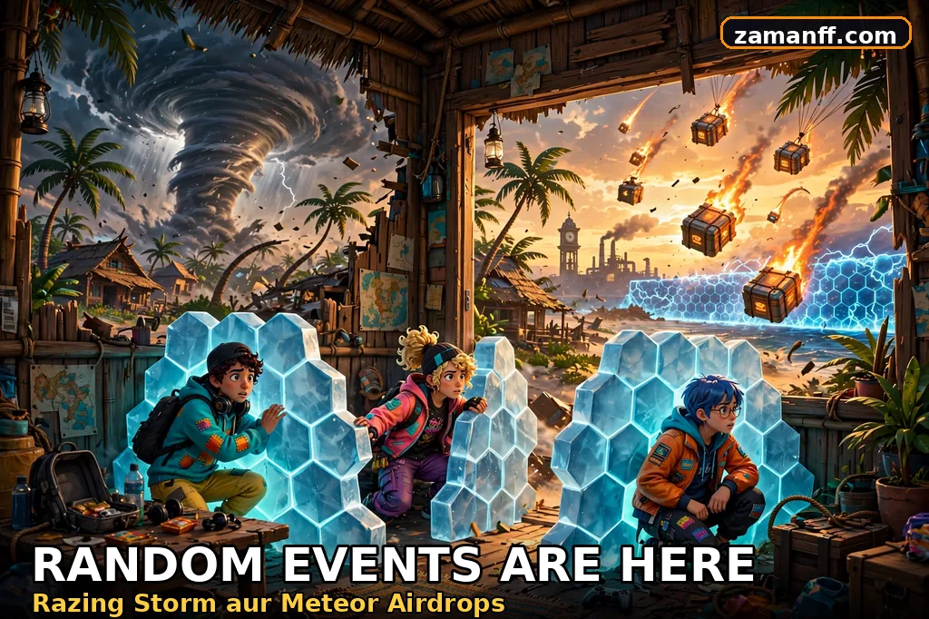 Razing Storm tornado and meteor airdrops hitting a battle royale village
