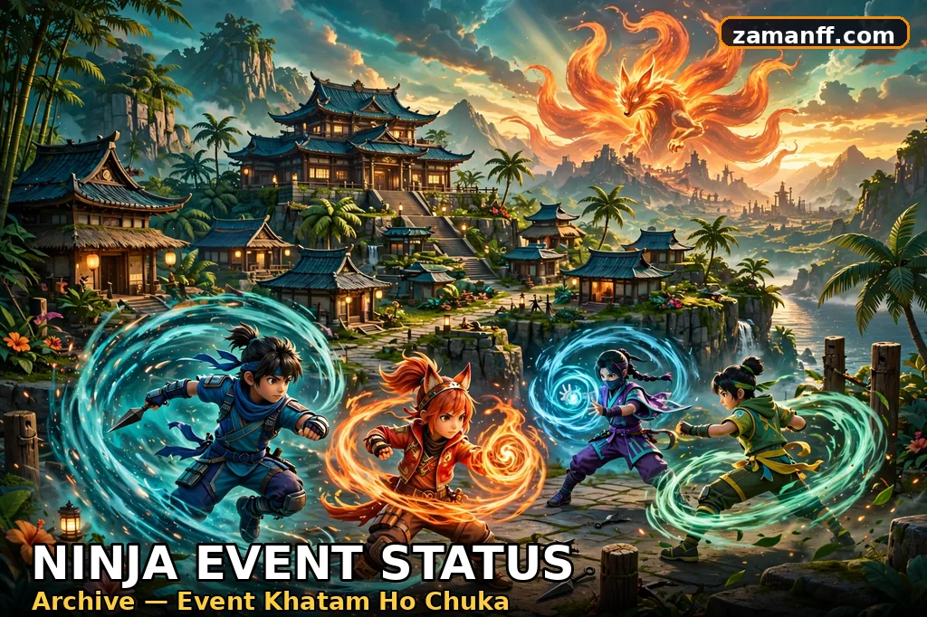 Ninja village with a nine-tailed fox spirit and ninjas using jutsu