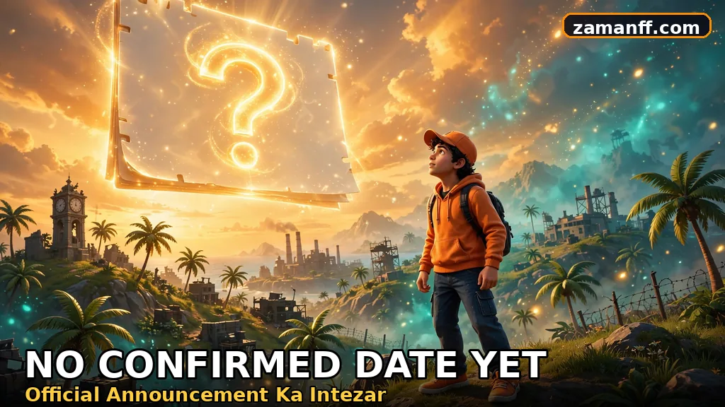 Gamer waiting for the next update announcement, looking at a blank glowing calendar page with a question mark