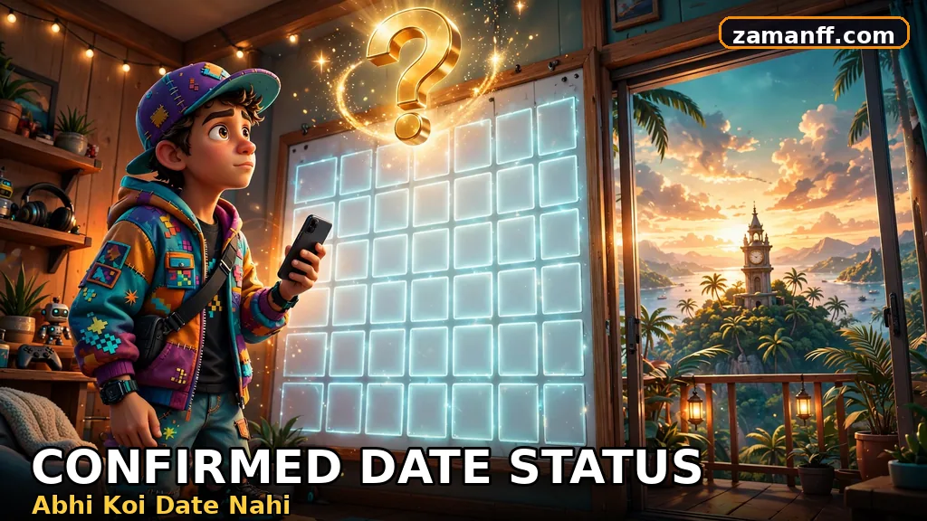 Player checking a blank wall calendar with a glowing question mark, waiting for a confirmed update date