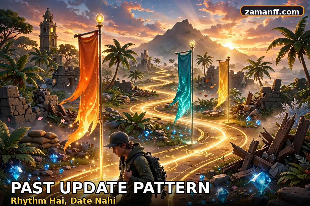 Timeline path with three milestone flags showing the pattern of past update cycles