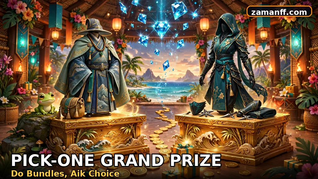 Two grand prize ninja costume bundles on glowing pedestals