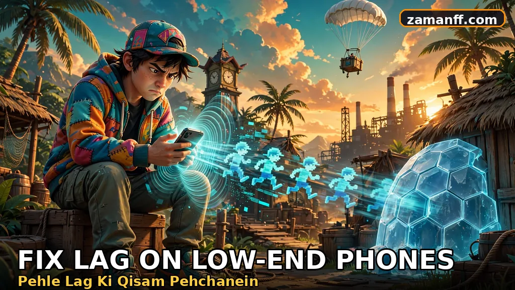 Frustrated gamer with a freezing phone on a tropical island battlefield