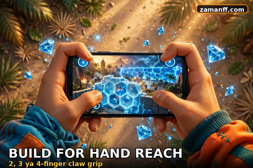 Four-finger claw grip on a smartphone during a battle royale match
