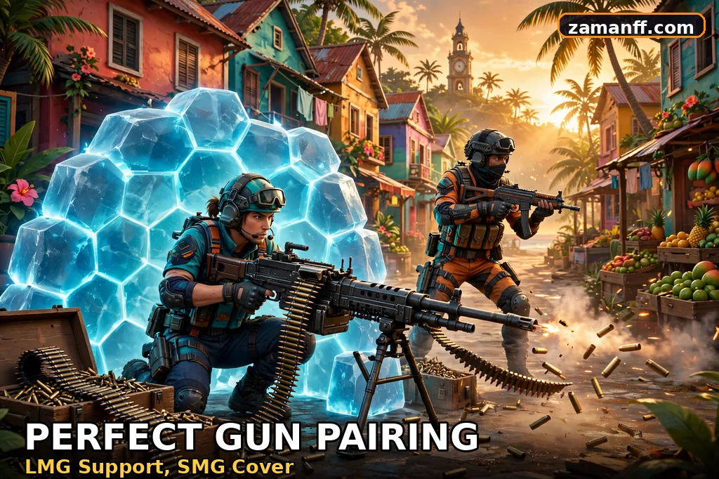 Squad support player holding a lane with an LMG while a teammate covers with an SMG