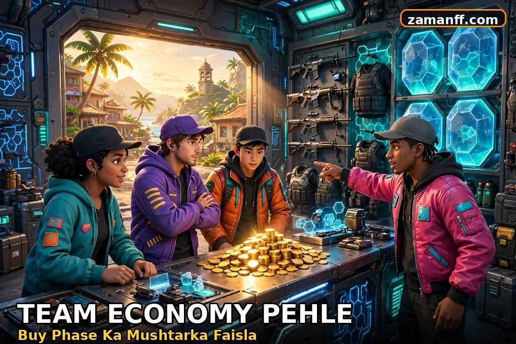 Buy phase mein team ke saath weapon shop par mushtarka economy faisla