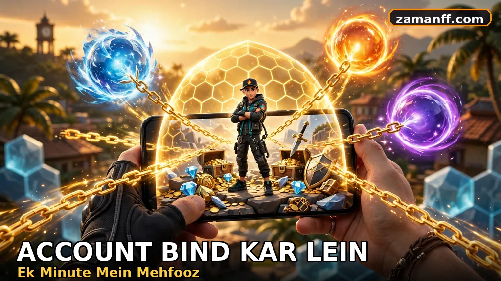 Binding a guest account as golden chains link the avatar to glowing login orbs inside a protective shield